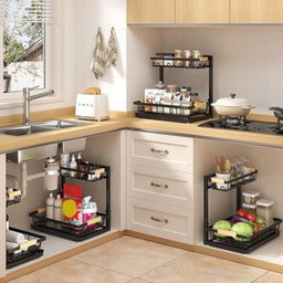 Under Sink Steel Organizer | منظم حديد لتحت المجلى بطبقتين 