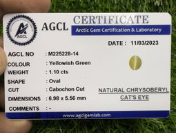 AGCL certified 1.1ct Natural Chrysoberyl cats eye
