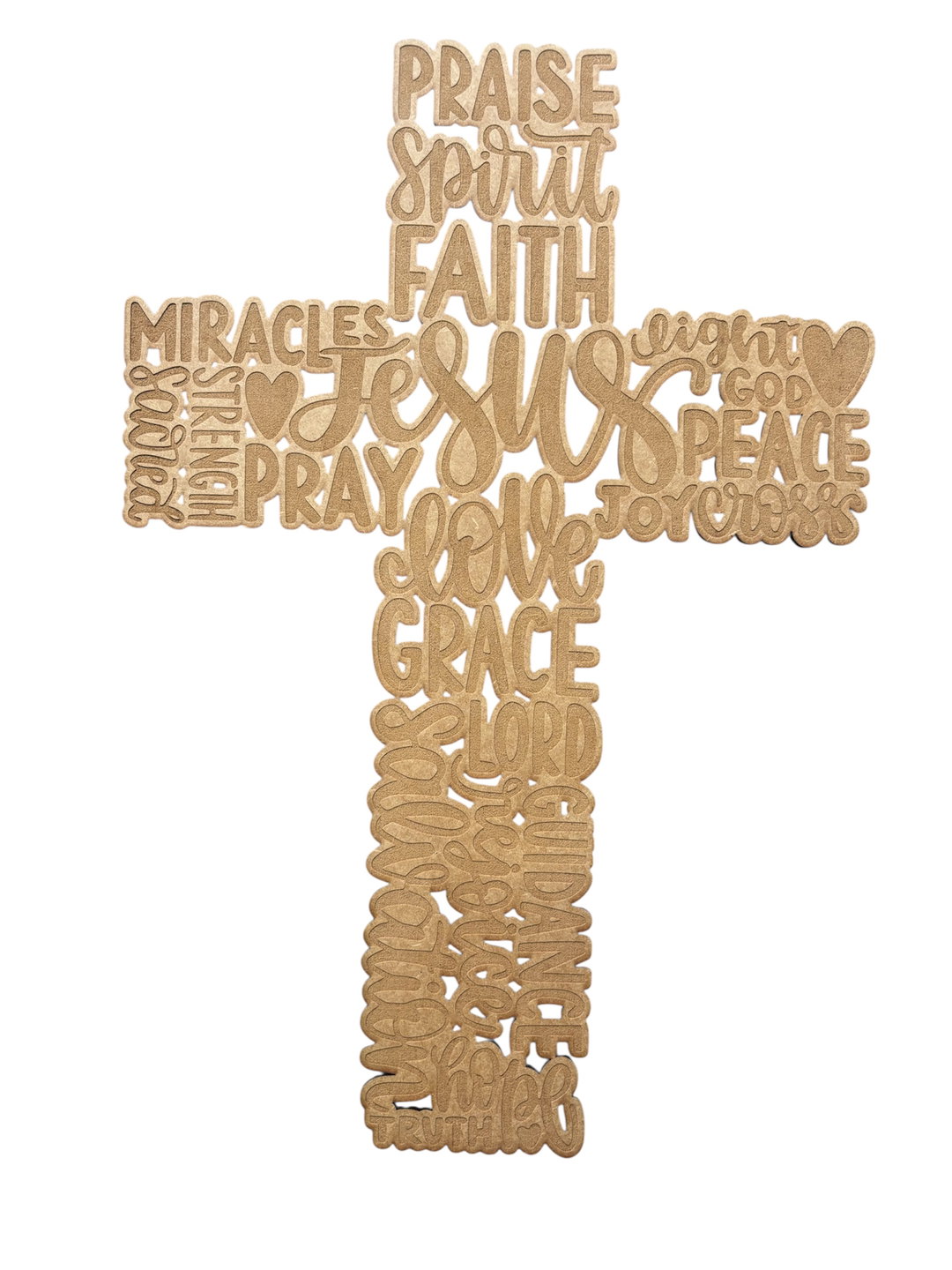 Handcrafted Christian Word Art Wall Cross, Wooden