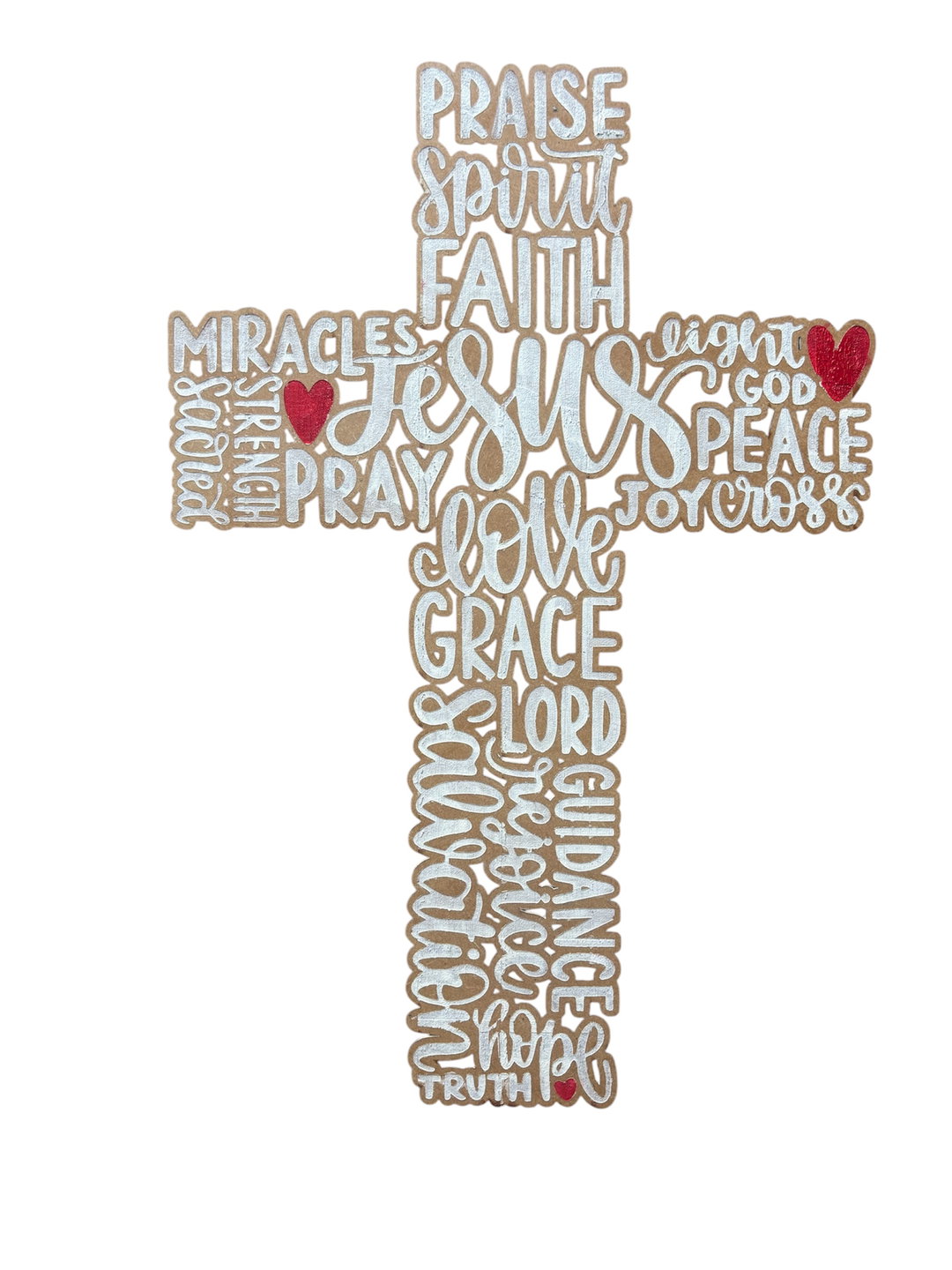 Handcrafted Christian Word Art Wall Cross - Small 250mm x 160mm