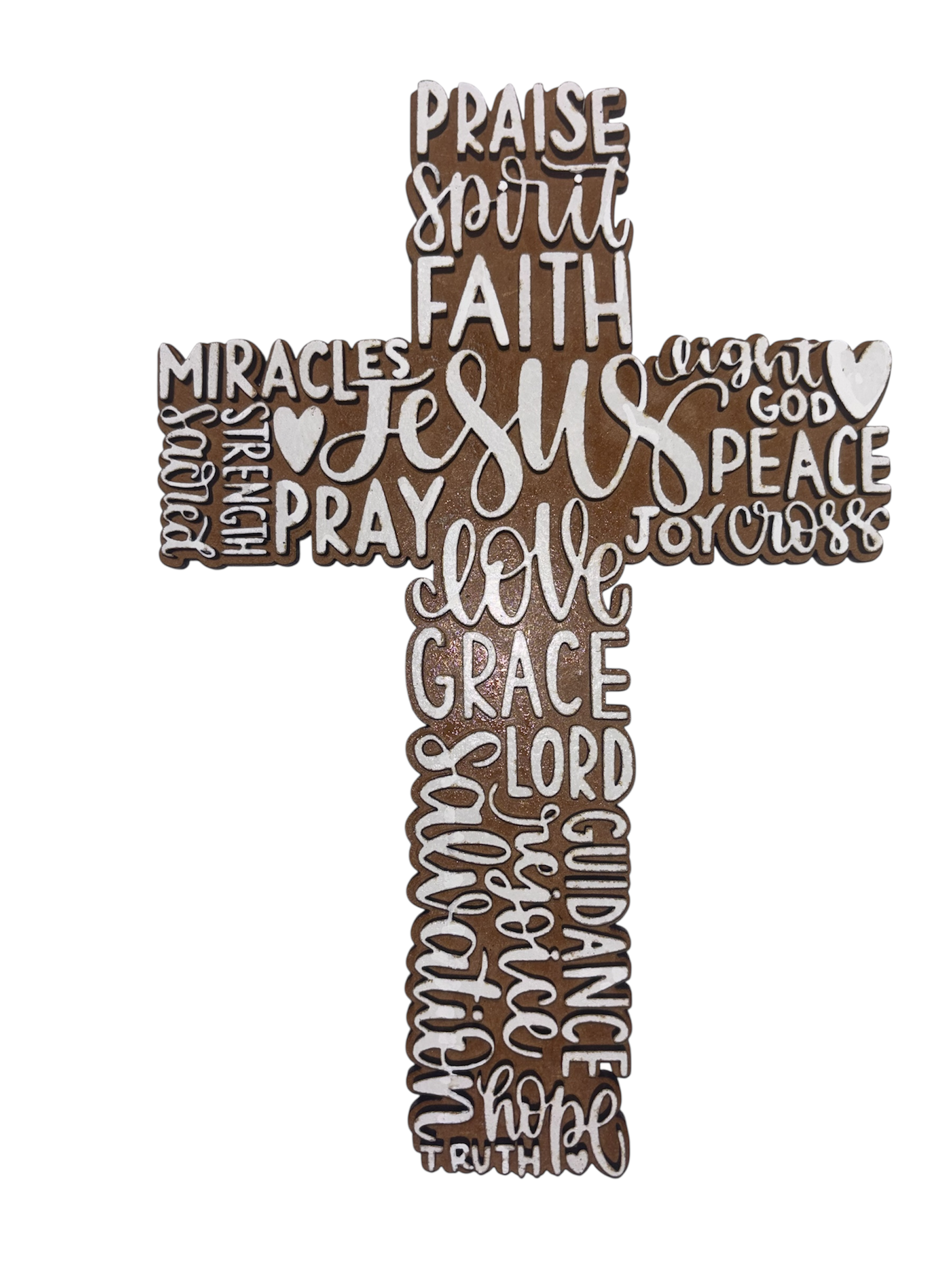 Handcrafted Christian Word Art Wall Cross Double layered - Large 400mmx280mm_0