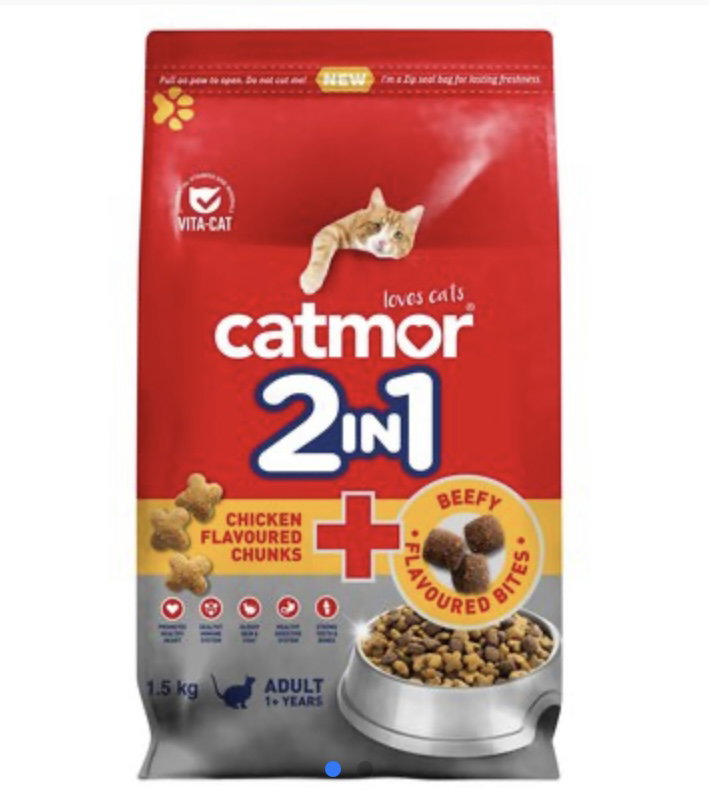 CATMOR 2IN1 ADULT CHICKEN WITH BEEF FLAV BITES 1.5KG_0