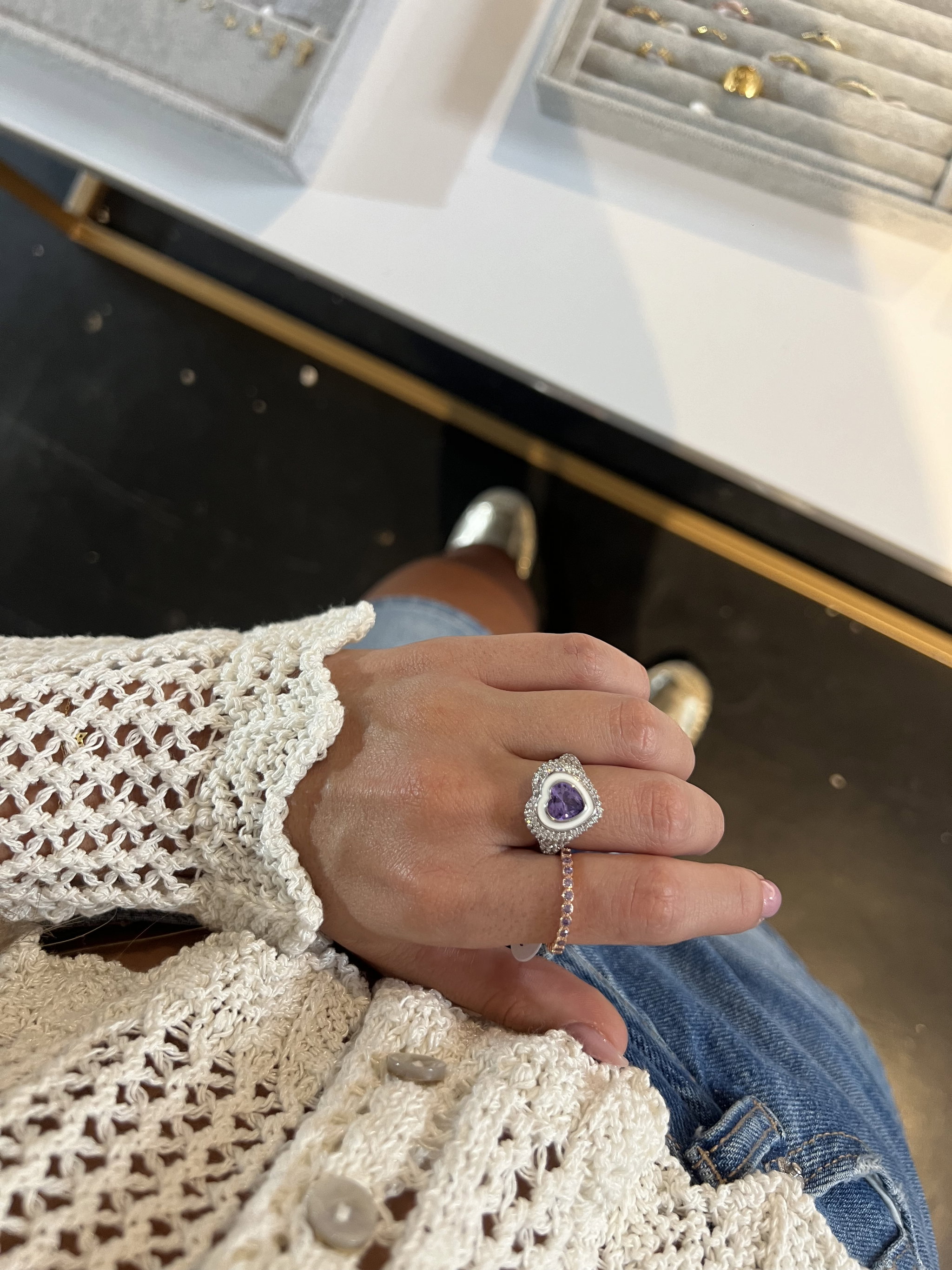 Purple chunky heart ring _1
