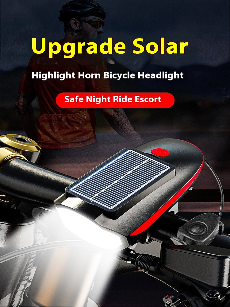 Solar Rechargeable Bicycle Front Light with Horn _1