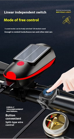 Solar Rechargeable Bicycle Front Light with Horn 
