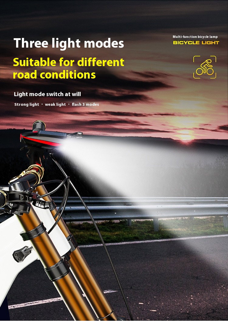 Solar Rechargeable Bicycle Front Light with Horn _12