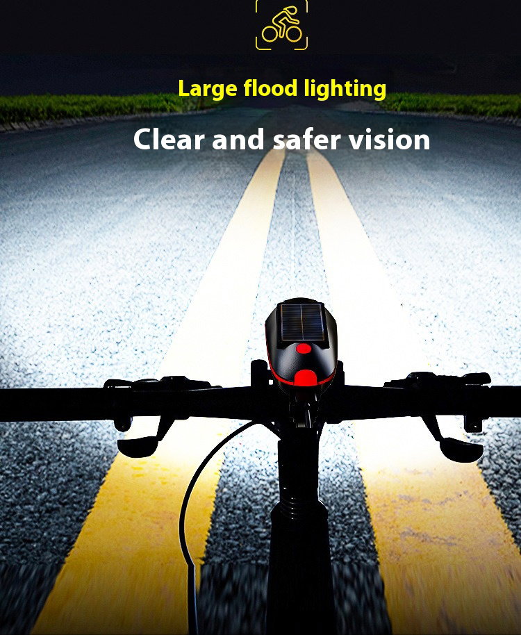 Solar Rechargeable Bicycle Front Light with Horn _10