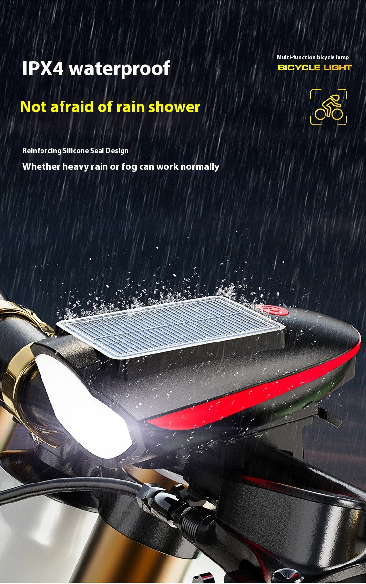 Solar Rechargeable Bicycle Front Light with Horn _0