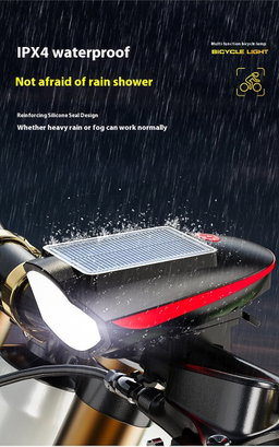 Solar Rechargeable Bicycle Front Light with Horn 