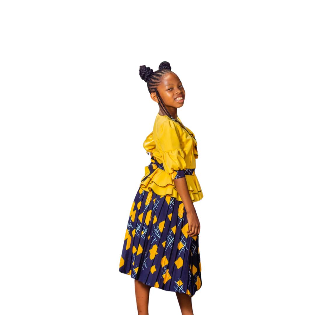 Yellow Top and Navy Floral Pleated Skirt_1