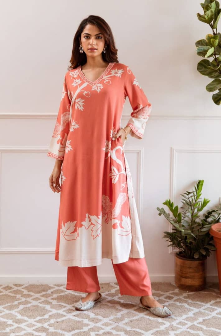 Premium Cotton Designer Printed Kurta Palazzo Pant Set_1