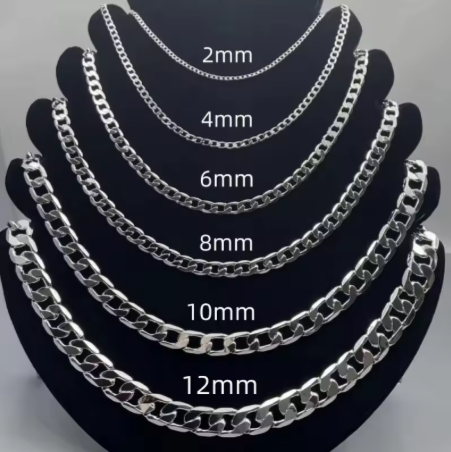 Collier chaîne cubaine pour hommes, collier chaîne cubaine en acier inoxydable de 7mm, chaîne cubaine de 50/55/60cm, collier Hip hop Rap_3