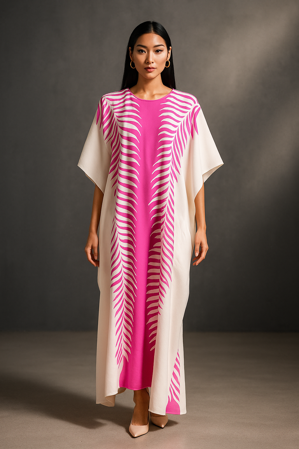KAFTAN ABSTRACT SHORT SLEEVE  : PINK_0
