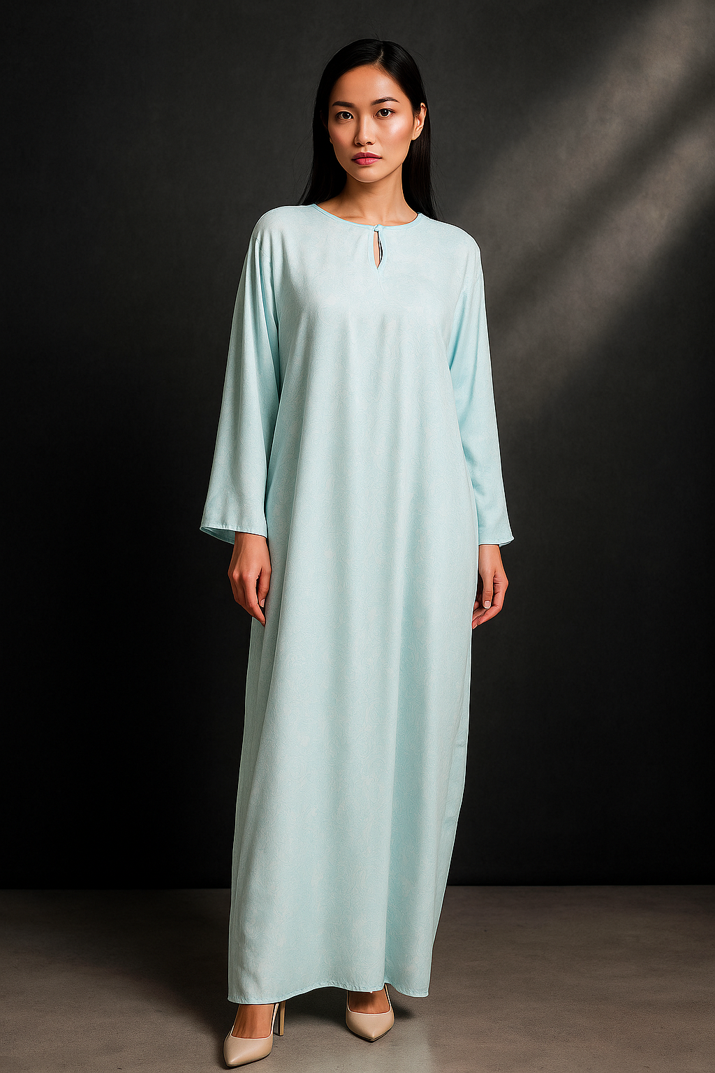 KAFTAN BATIK KLASIK LONG SLEEVE  : BABY BLUE