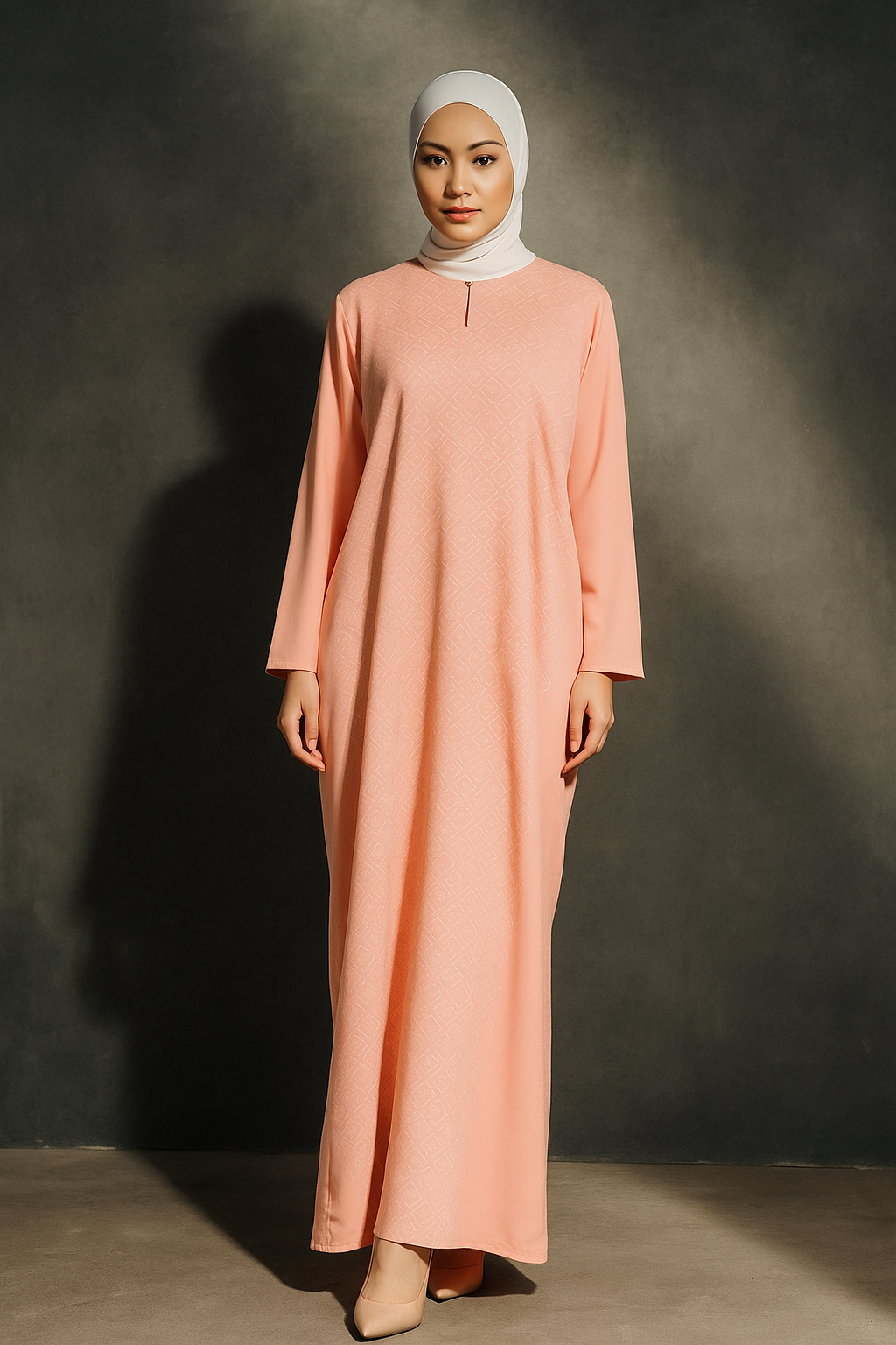 KAFTAN BATIK GEOMETRY LONG SLEEVE  : SALMON PINK_0