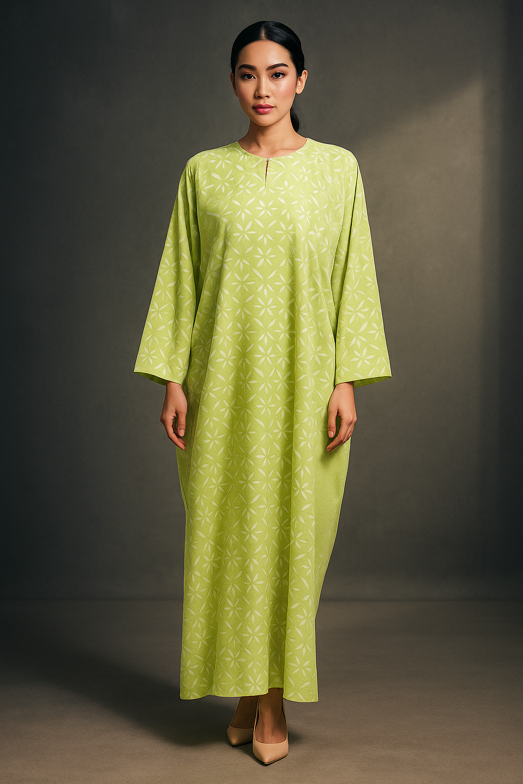 KAFTAN BATIK GEOMETRY LONG SLEEVE  : GREEN_0