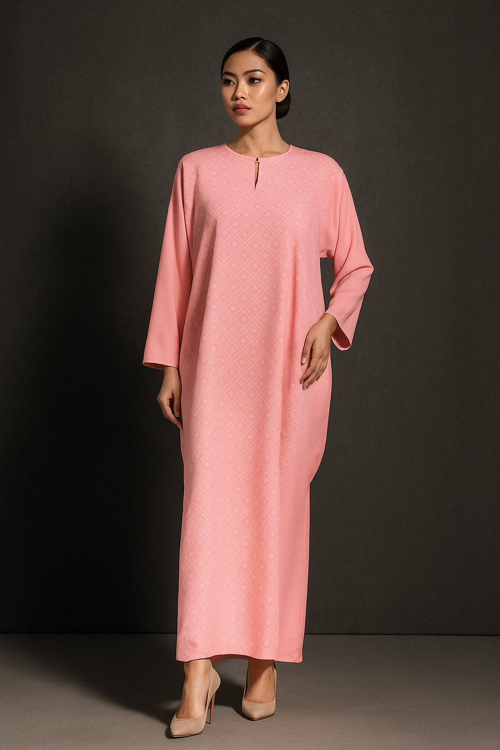 KAFTAN BATIK GEOMETRY LONG SLEEVE  : PINK