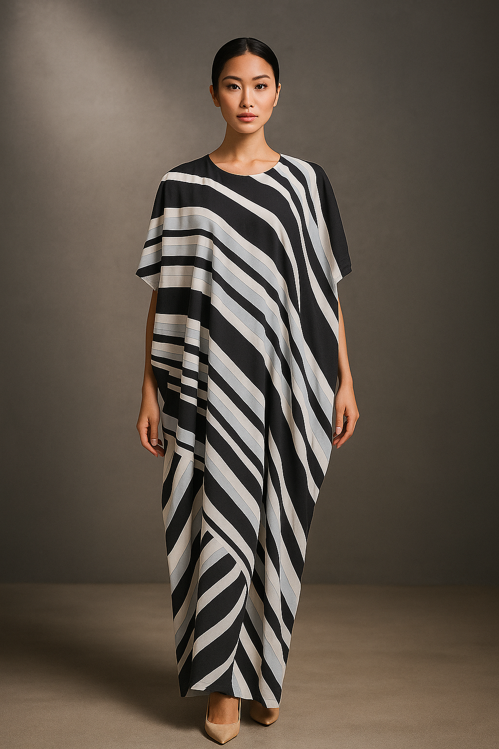 KAFTAN ABSTRACT SHORT SLEEVE  : GREY/BLACK_0
