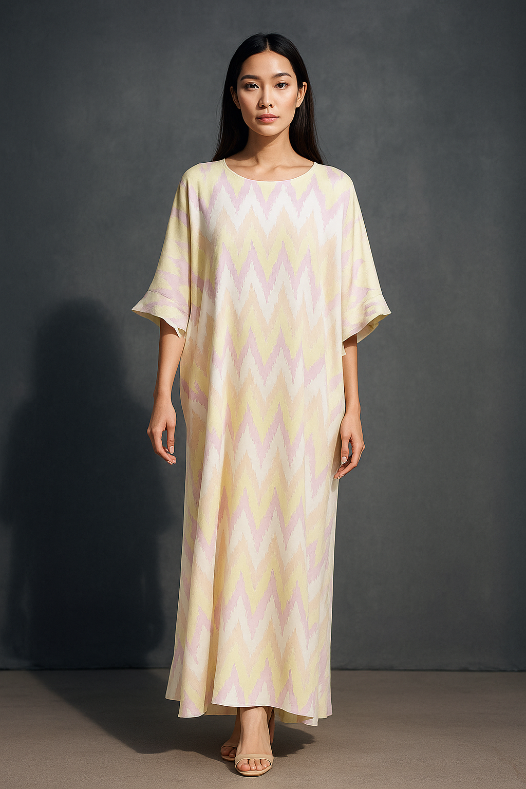 KAFTAN ZIGZAG WITH DIAMANTE CRYSTAL 3/4 SLEEVE : LIME GREEN