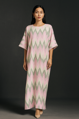 KAFTAN ZIGZAG WITH DIAMANTE CRYSTAL 3/4 SLEEVE  : PINK