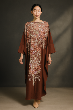 KAFTAN ABAYA WITH DIAMANTE CRYSTAL LONG BATWING SLEEVE  : BROWN