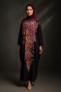 KAFTAN ABAYA WITH DIAMANTE CRYSTAL LONG BATWING SLEEVE  : PURPLE