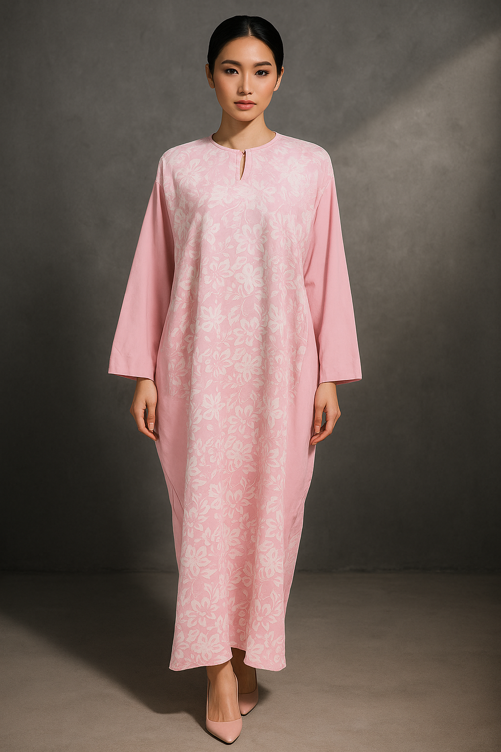 KAFTAN BATIK KLASIK WITH DIAMANTE CRYSTAL LONG SLEEVE  : DUSTY PINK_0
