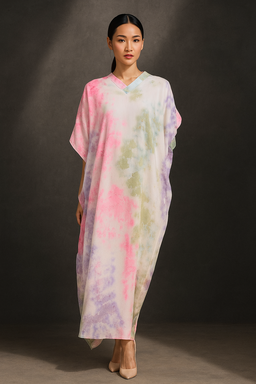 KAFTAN TIE DYE SHORT SLEEVE  : WHITE PINK