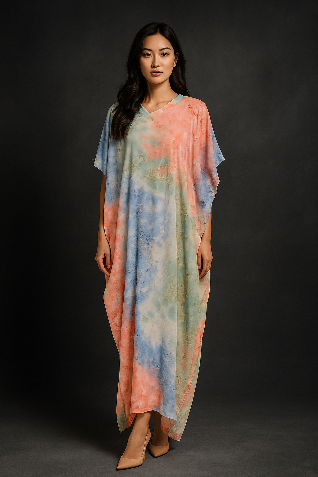 KAFTAN TIE DYE SHORT SLEEVE  : GREEN PEACH_0
