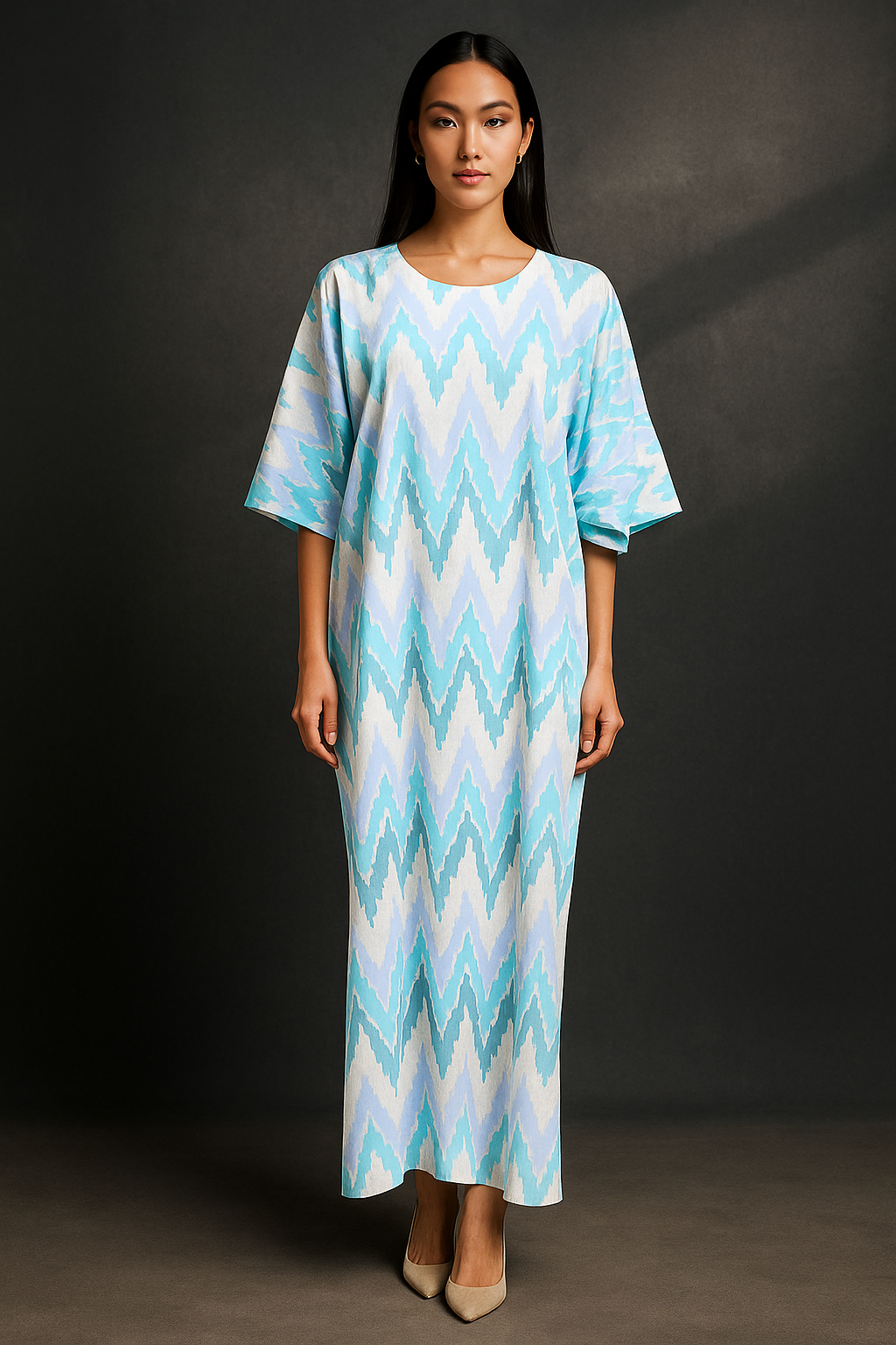 KAFTAN ZIGZAG 3/4 SLEEVE : BLUE TURQOUISE_0