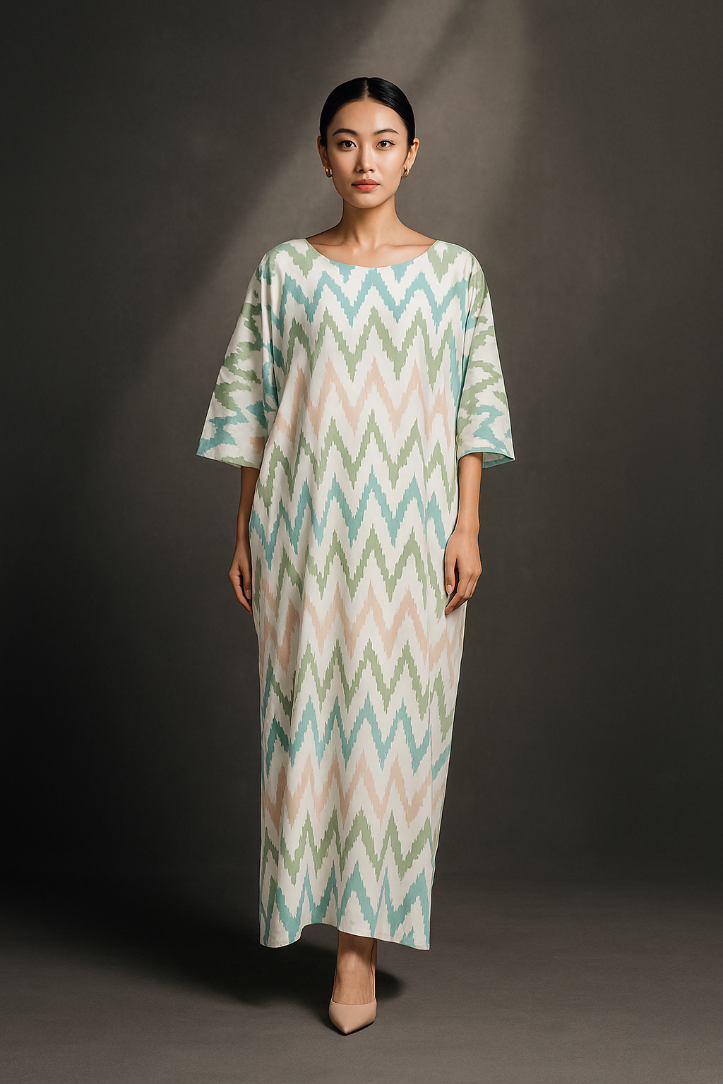 KAFTAN ZIGZAG 3/4 SLEEVE : OLIVE GREEN