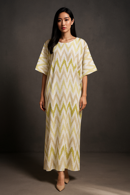KAFTAN ZIGZAG 3/4 SLEEVE  : BROWN GREEN 