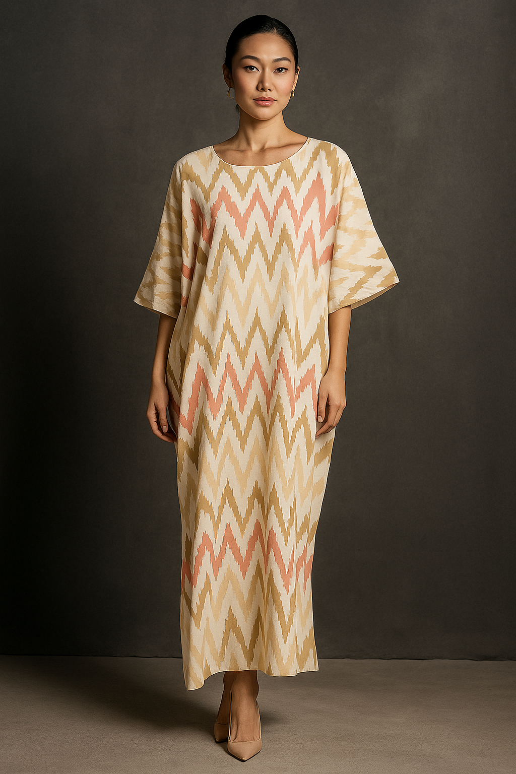 KAFTAN ZIGZAG 3/4 SLEEVE : BROWN SAGE GREEN
