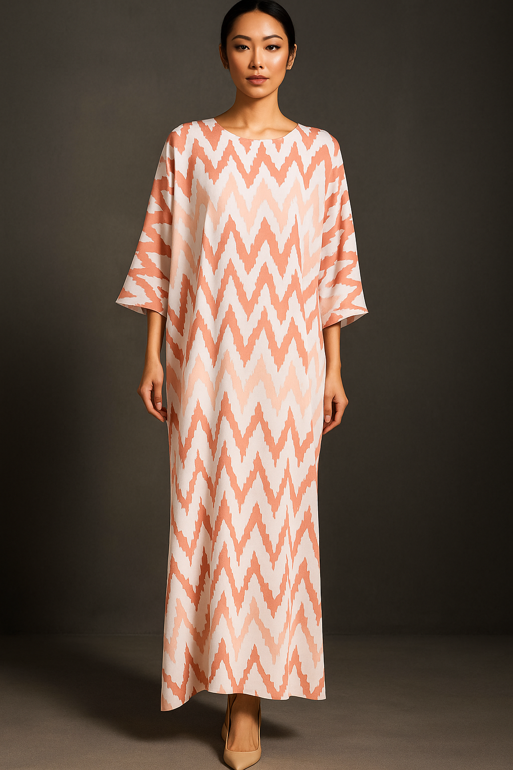 KAFTAN ZIGZAG 3/4 SLEEVE : BROWN PEACH