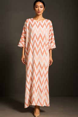 KAFTAN ZIGZAG 3/4 SLEEVE  : BROWN PEACH