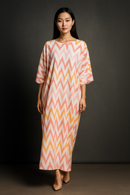 KAFTAN ZIGZAG 3/4 SLEEVE  : ORANGE PINK