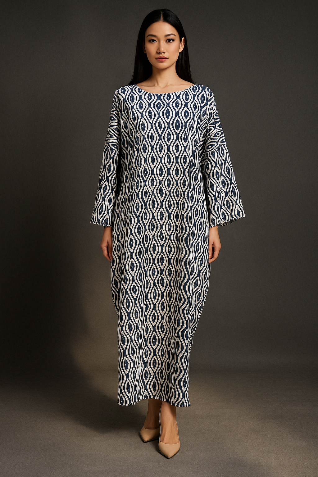 KAFTAN ABAYA DAUN WITH DIAMANTE CRYSTAL LONG SLEEVE : BLACK
