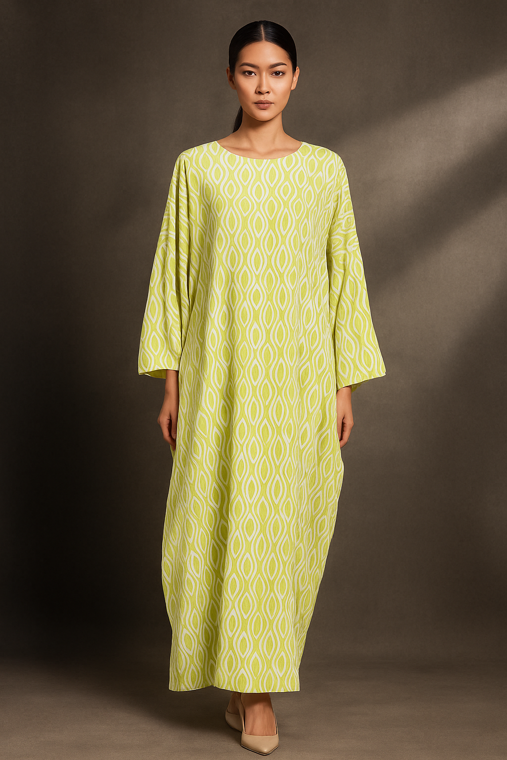 KAFTAN ABAYA DAUN WITH DIAMANTE CRYSTAL LONG SLEEVE : LIGHT GREEN