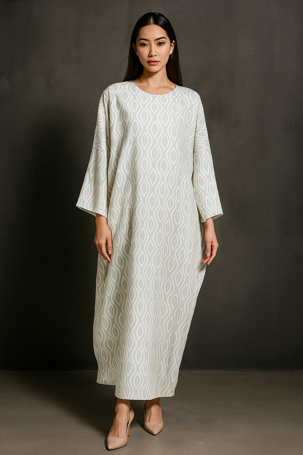 KAFTAN ABAYA DAUN WITH DIAMANTE CRYSTAL LONG SLEEVE : SAGE GREEN
