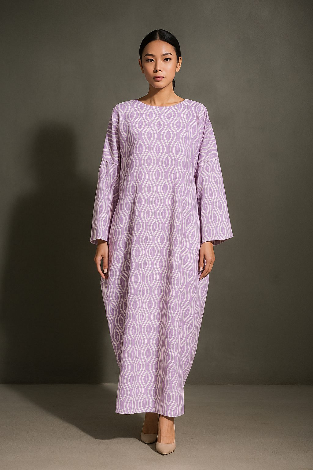 KAFTAN ABAYA DAUN WITH DIAMANTE CRYSTAL LONG SLEEVE  : PURPLE_0