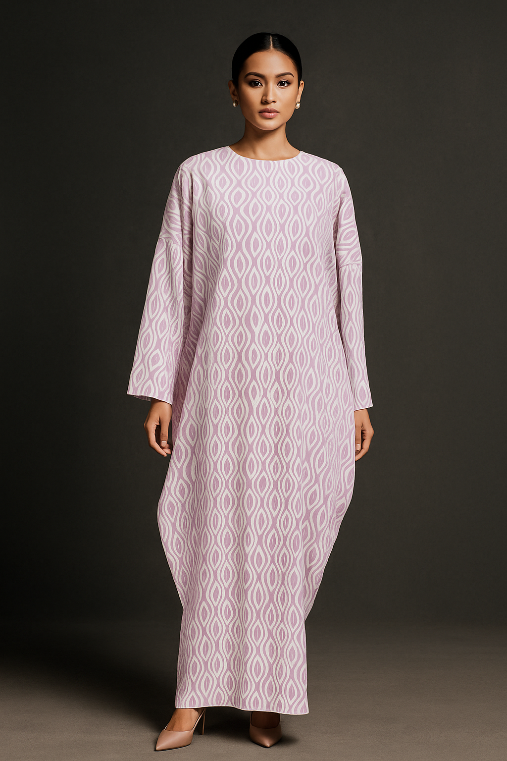 KAFTAN ABAYA DAUN WITH DIAMANTE CRYSTAL LONG SLEEVE : LIGHT PURPLE
