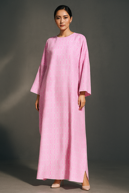 KAFTAN ABAYA DAUN WITH DIAMANTE CRYSTAL LONG SLEEVE  : PINK