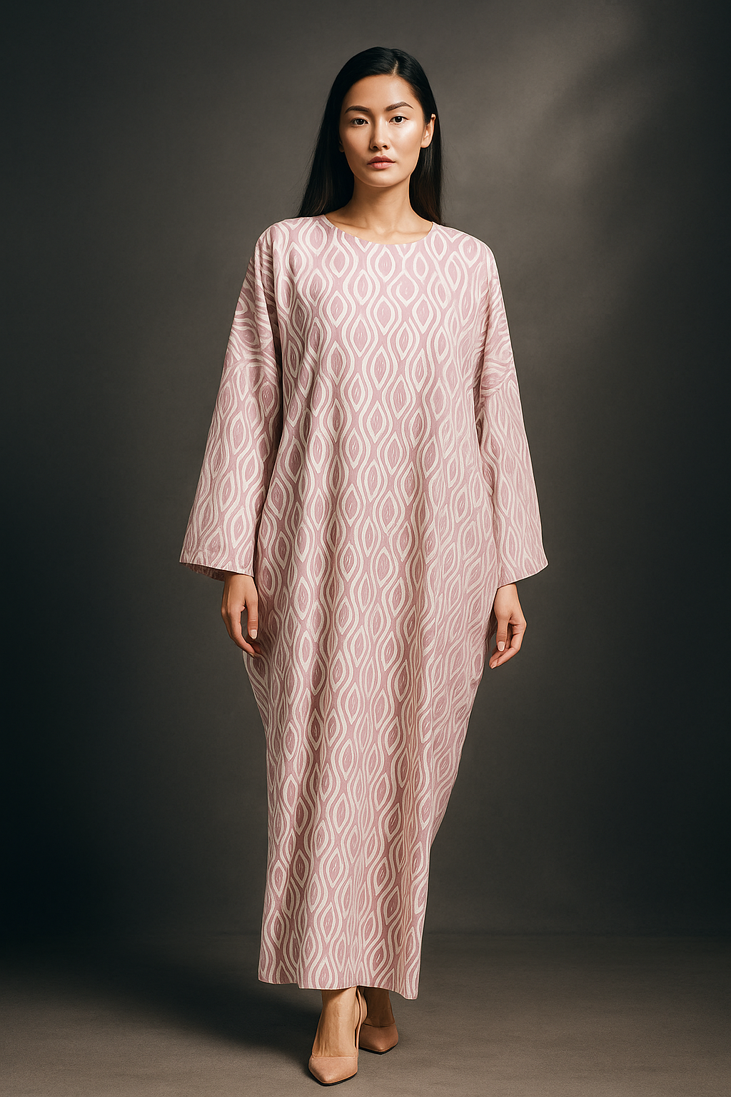 KAFTAN ABAYA DAUN WITH DIAMANTE CRYSTAL LONG SLEEVE : PINK MAUVE