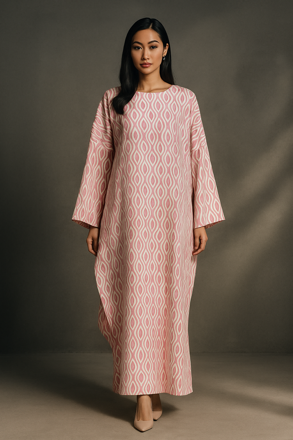 KAFTAN ABAYA DAUN WITH DIAMANTE CRYSTAL LONG SLEEVE : BROWN