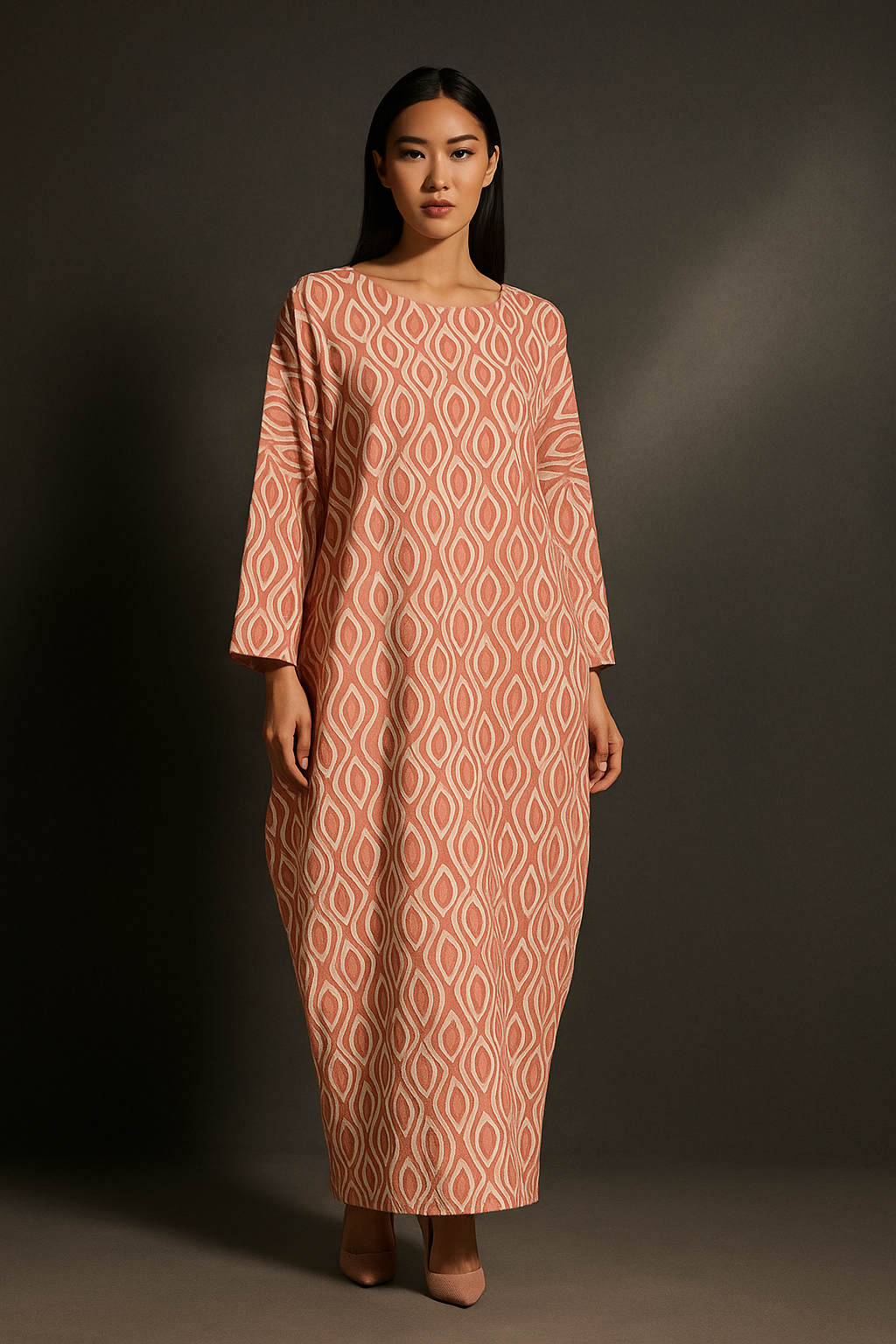 KAFTAN ABAYA DAUN WITH DIAMANTE CRYSTAL LONG SLEEVE  : BRICK BROWN_0