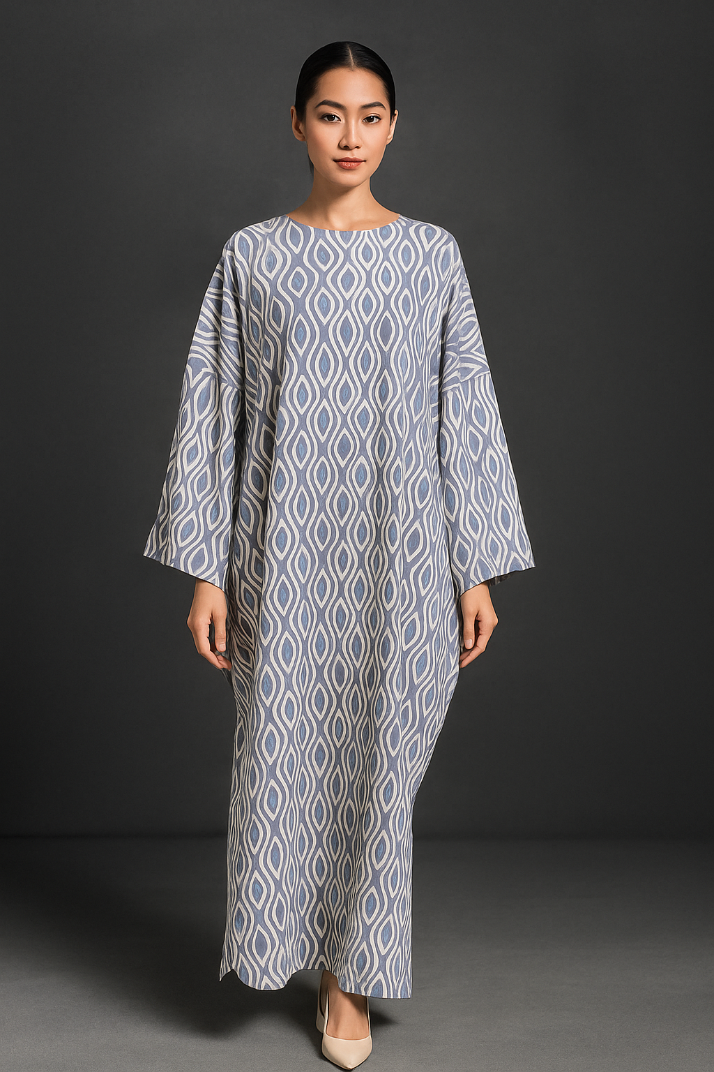KAFTAN ABAYA DAUN WITH DIAMANTE CRYSTAL LONG SLEEVE : DARK GREY