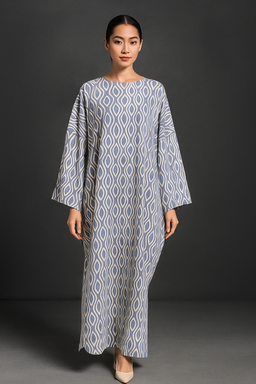 KAFTAN ABAYA DAUN WITH DIAMANTE CRYSTAL LONG SLEEVE  : DARK GREY