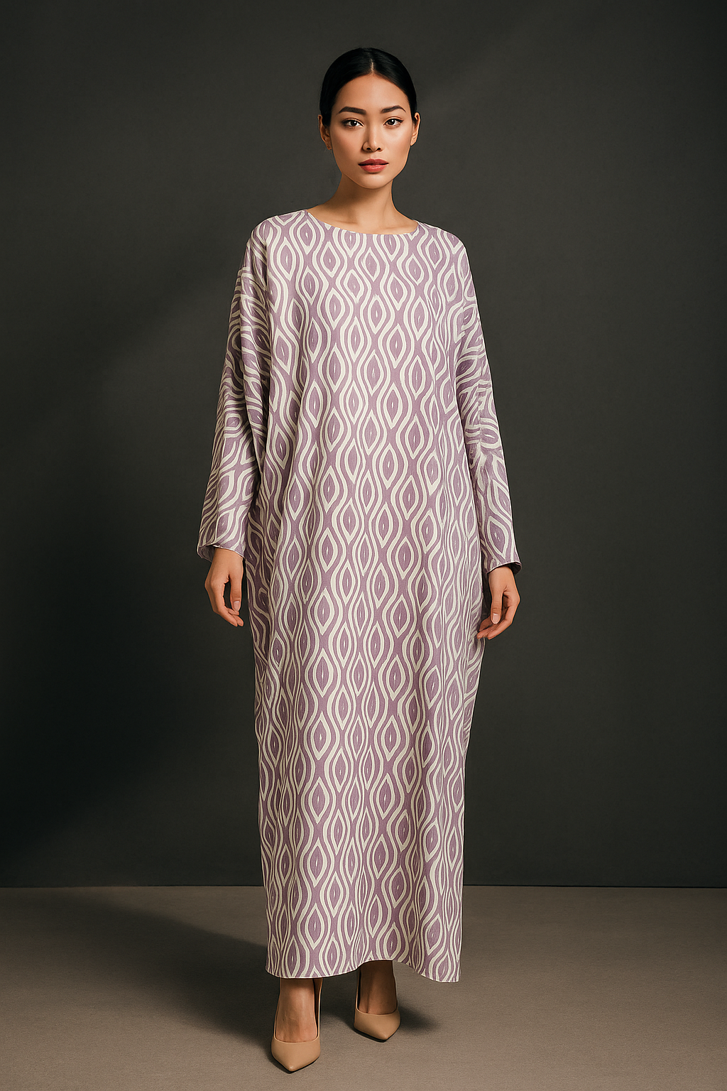 KAFTAN ABAYA DAUN WITH DIAMANTE CRYSTAL LONG SLEEVE : GREY