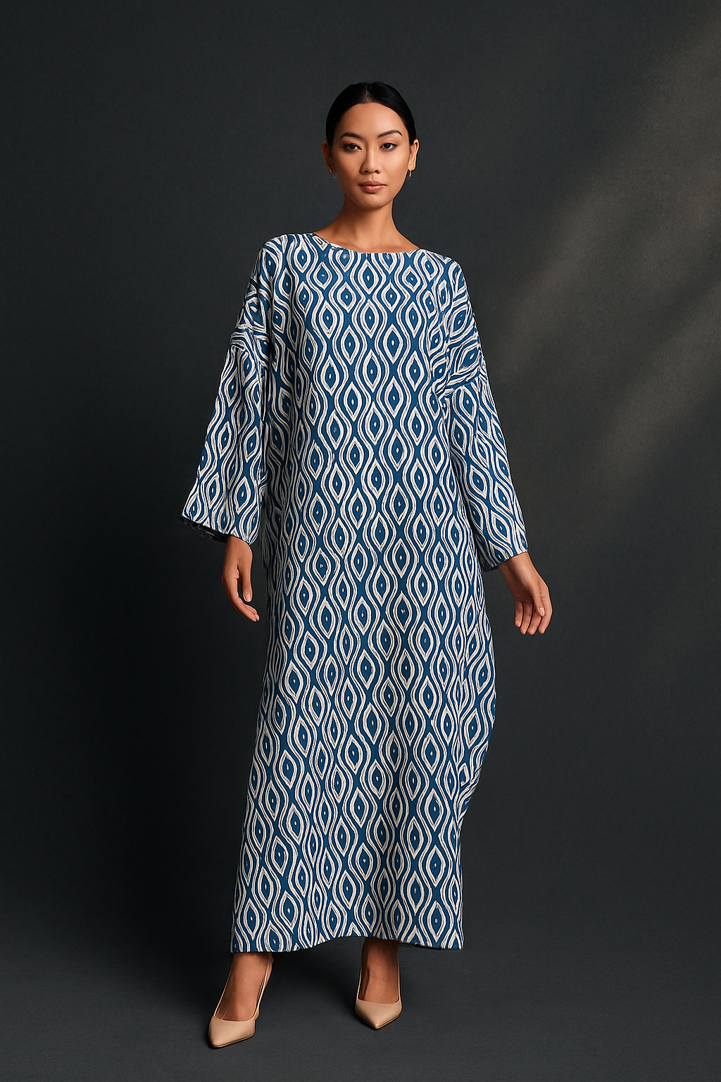 KAFTAN ABAYA DAUN WITH DIAMANTE CRYSTAL LONG SLEEVE : ROYAL BLUE