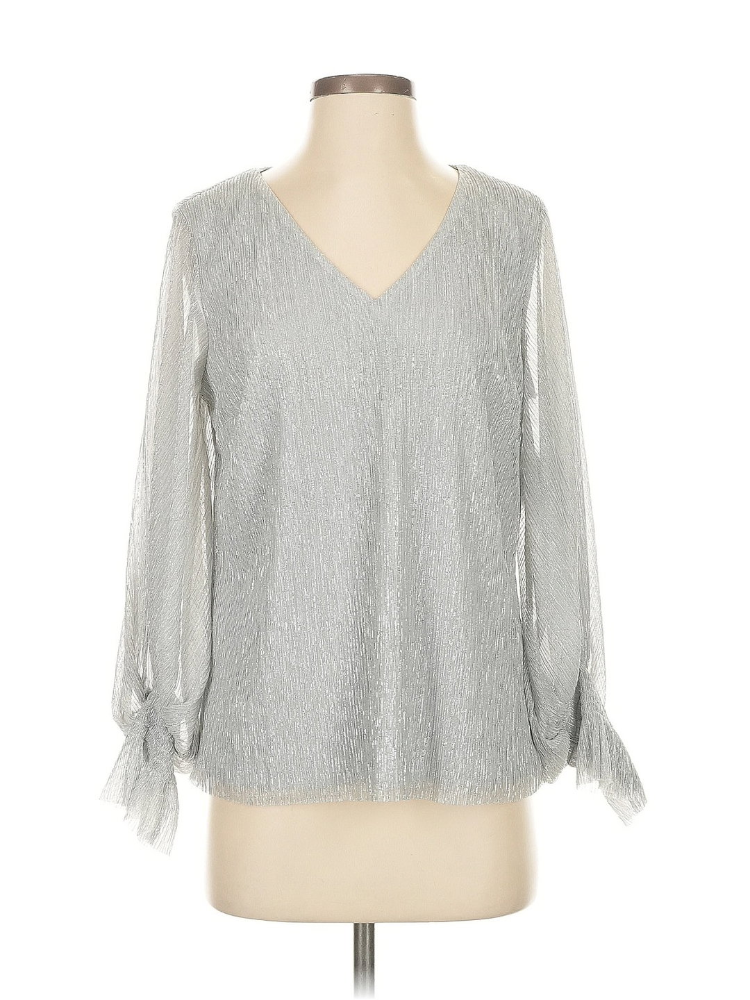 Blusa Plateada con Brillo y Lazo en Mangas (Talla S)